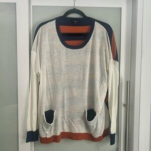 Cecico Women’s Lightweight Cream Sweater with Navy & Orange